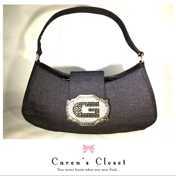 Guess Handbags - NWOT Guess Black Denim & Rhinestone Baguette.